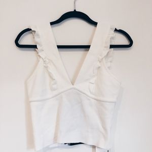 ZARA NWT White V-Neck Ruffle Tank Top